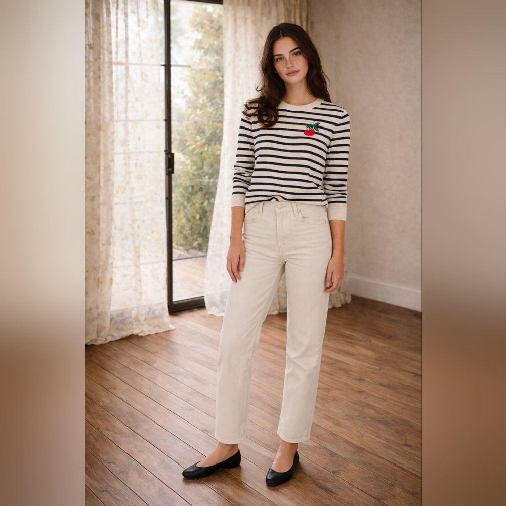 J.Crew Black Label Merino Wool Striped Cherry Sweater | Small